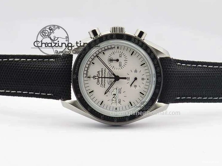 1229 TimelessDesign Speedmaster JHF SS Snoopy Award 45th Anniversary White Dial On Black Nylon Strap 8209